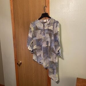 Chico's Size 0 (Small) w/Geometric Print 3/4 Sleeve Sheer Asymmetrical Blouse